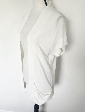 August Silk Short Sleeve Open Front Cardigan Duster Linen Blend Lightweight M